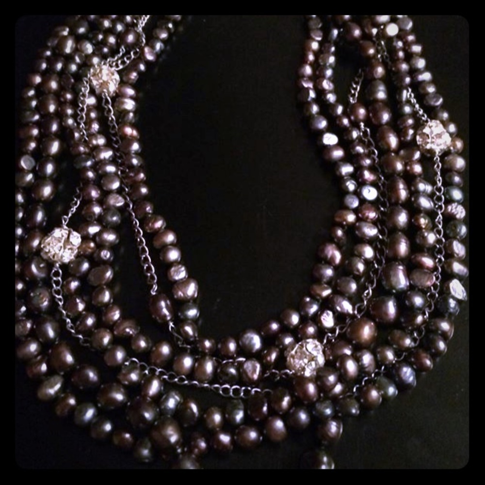 Midnight Pearl Cascade Necklace